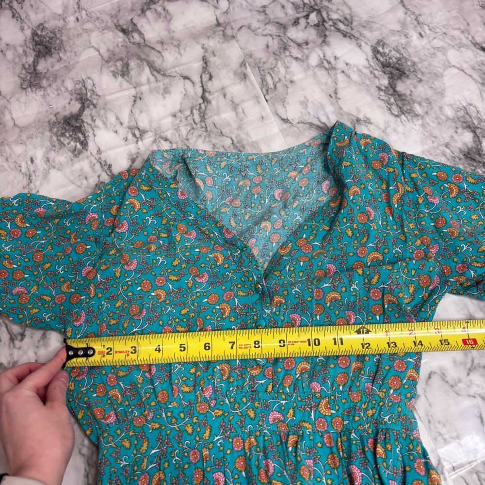 Cottagecore Boho Prairie style maxi dress floral print blue orange size small - Picture 7 of 7